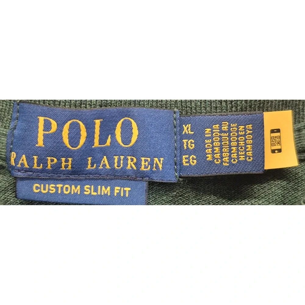 Polo Ralph Lauren Custom Slim Fit men's green polo XL red pony logo 100% Cotton